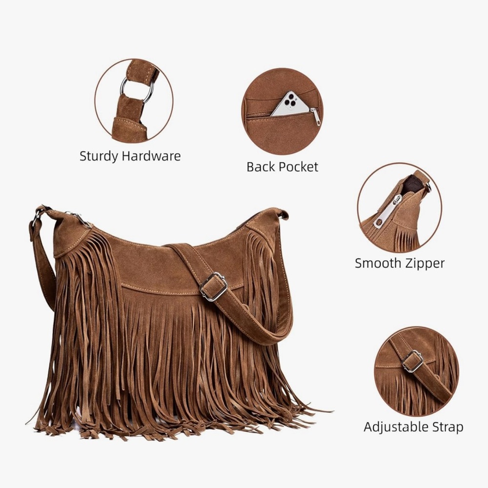 🆕 Fringe Hobo Bags for Women Vintage Suede Crossbody Bag - Picture 5 of 6